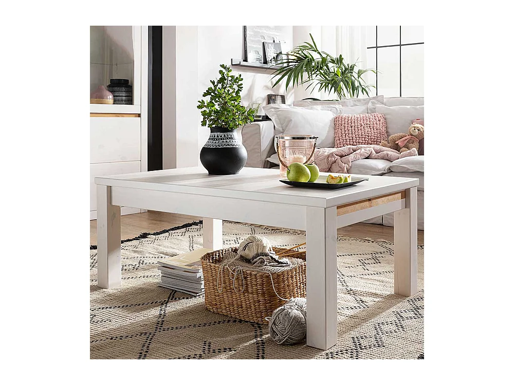 Wohnzimmertisch in Weiß und Eichefarben Kiefer Massivholz