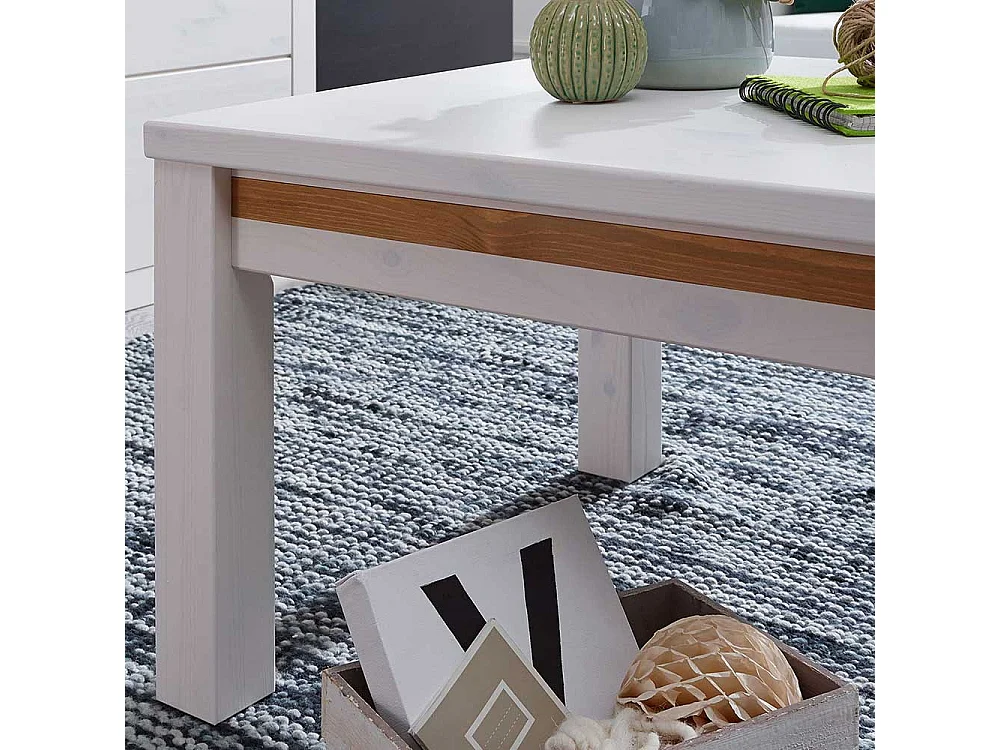 Wohnzimmertisch in Weiß und Eichefarben Kiefer Massivholz