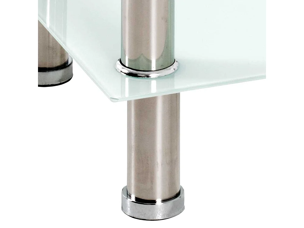 Glastisch mit Edelstahl Vierfußgestell quadratisch