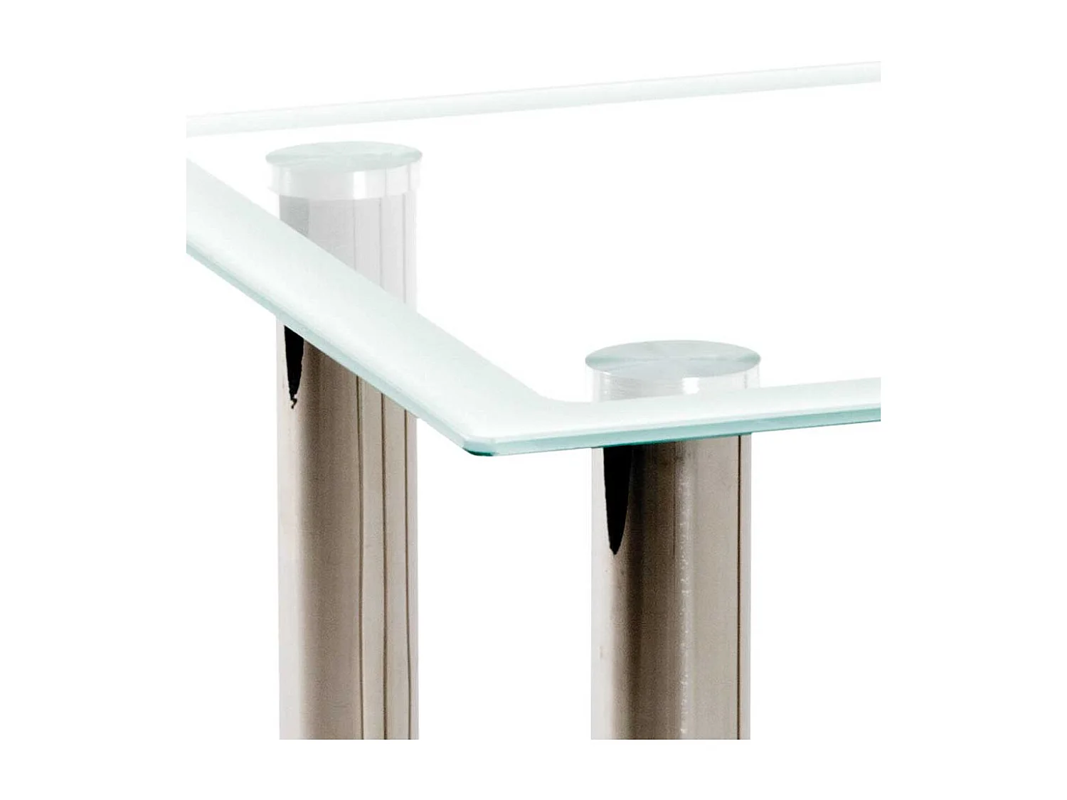 Glastisch mit Edelstahl Vierfußgestell quadratisch