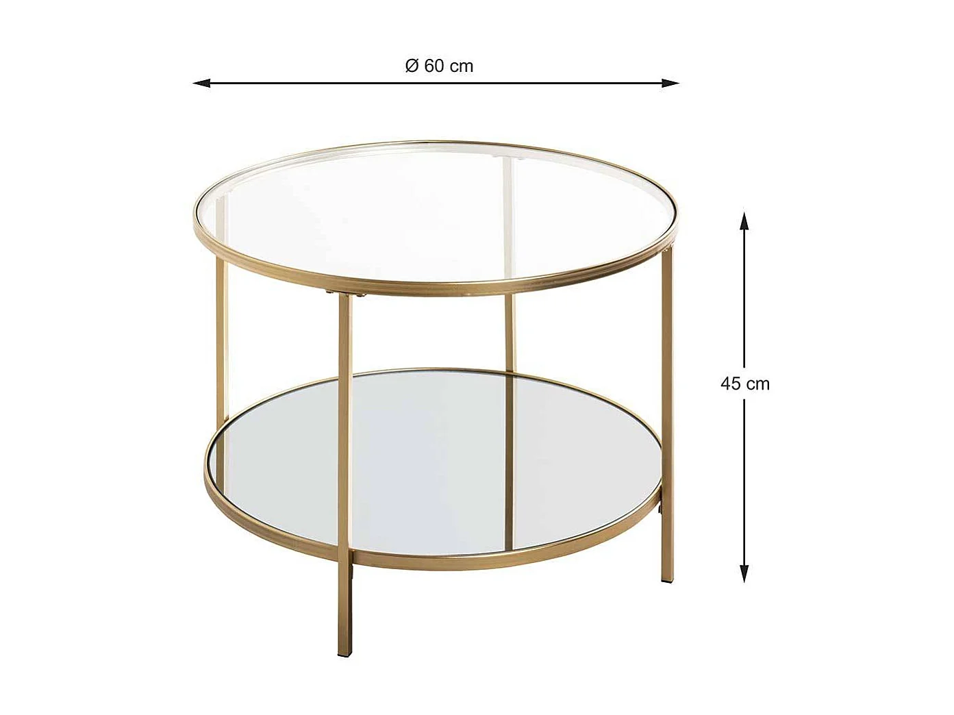 Wohnzimmer Tisch in Goldfarben runder Glas Tischplatte