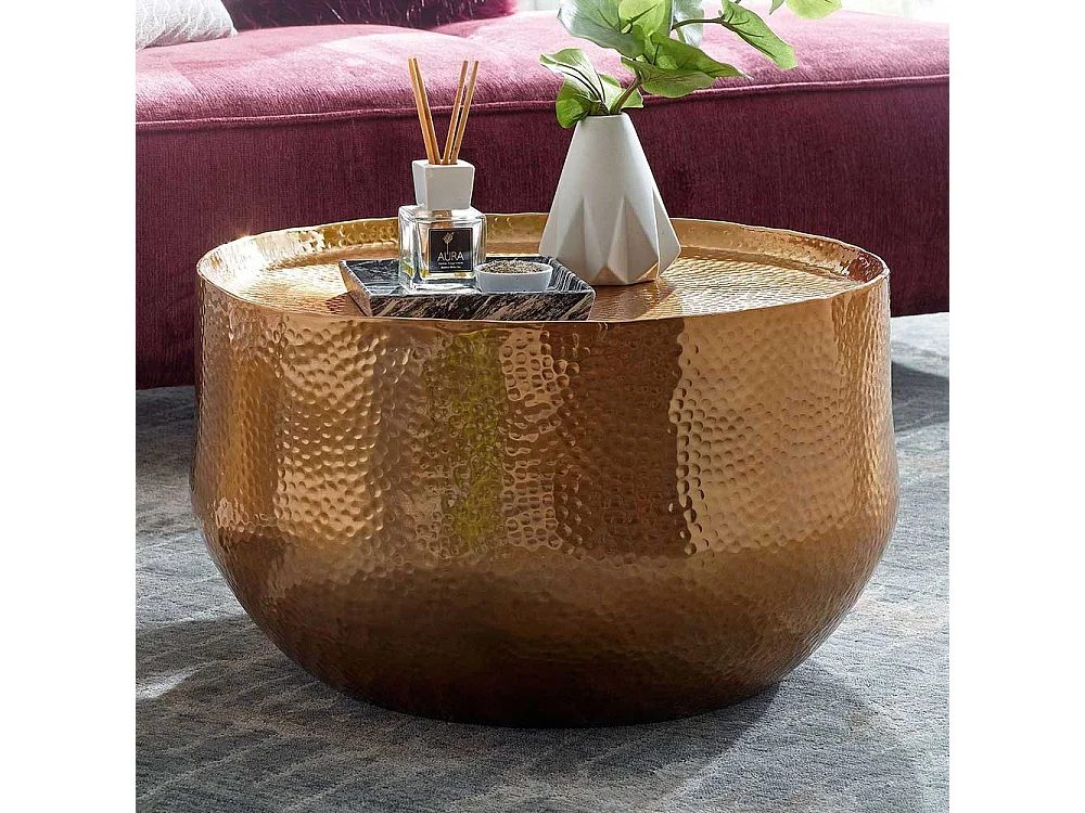 Salontisch Goldfarben aus Aluminium Hammerschlag Optik