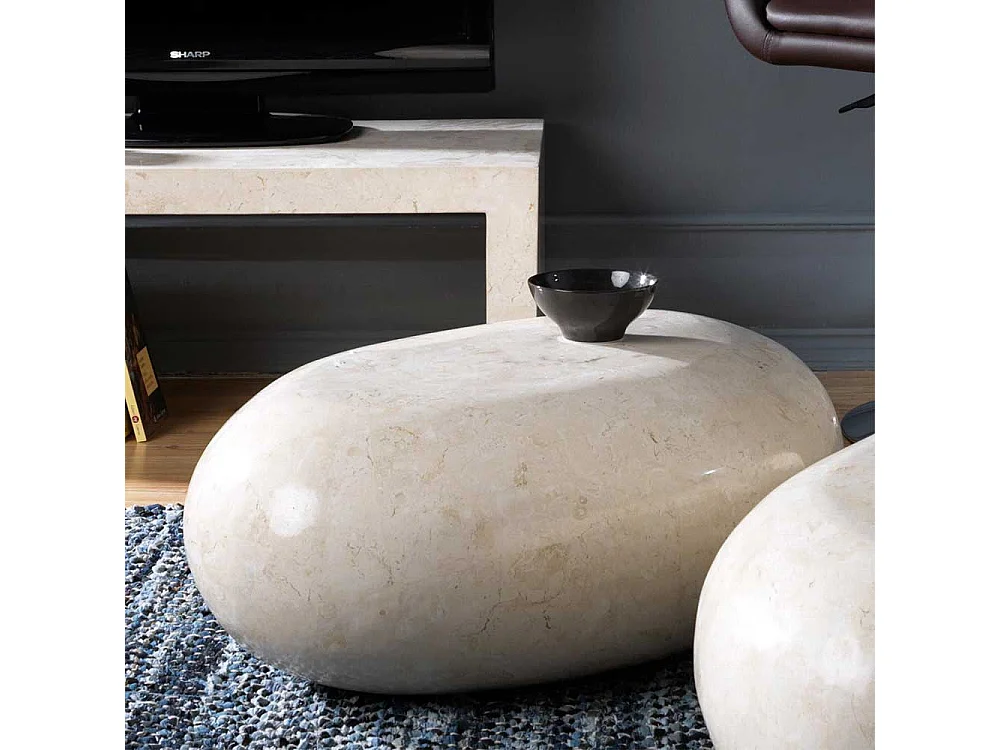 Steintisch für Wohnzimmer Creme Weiß