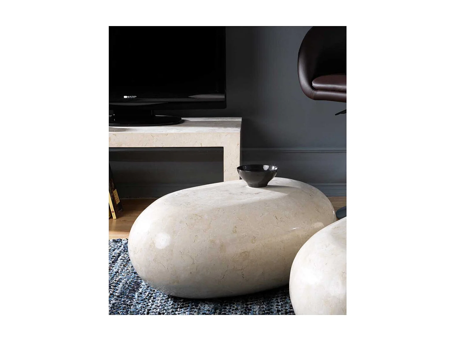 Steintisch für Wohnzimmer Creme Weiß