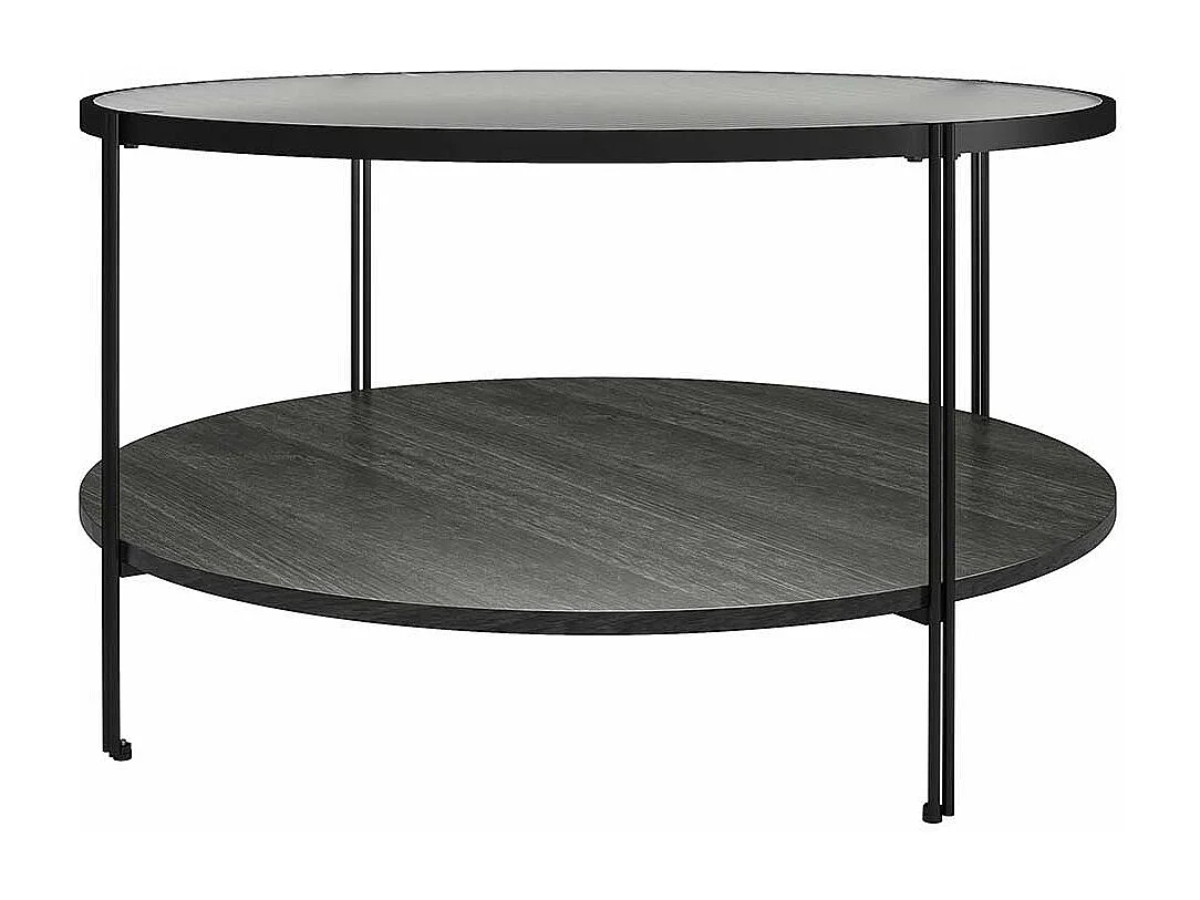 Wohnzimmer Tisch schwarz rund aus Metall Strukturglasplatte