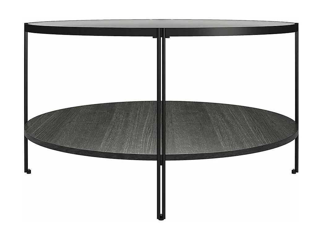 Wohnzimmer Tisch schwarz rund aus Metall Strukturglasplatte