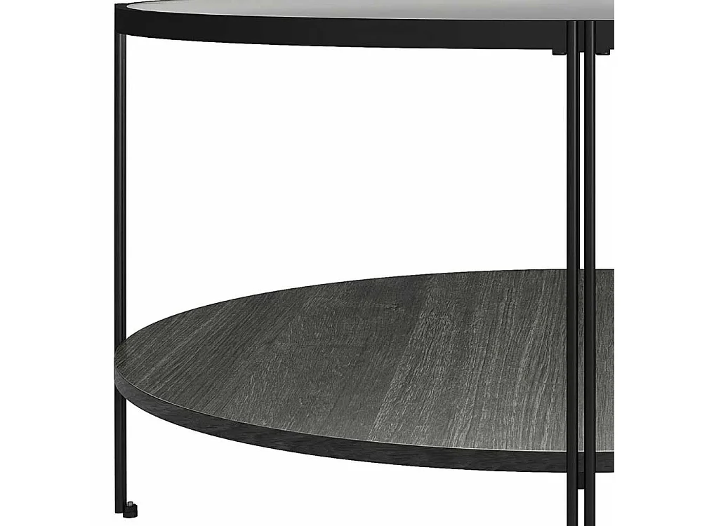 Wohnzimmer Tisch schwarz rund aus Metall Strukturglasplatte