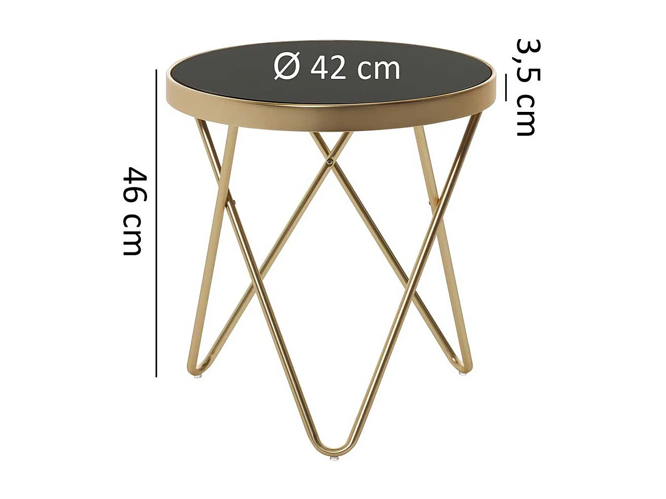 Sofa Glastisch in Schwarz und Goldfarben rund