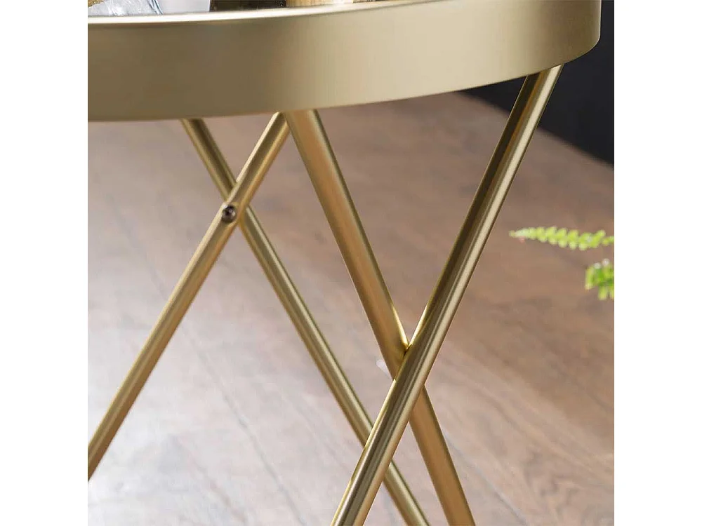 Sofa Glastisch in Schwarz und Goldfarben rund