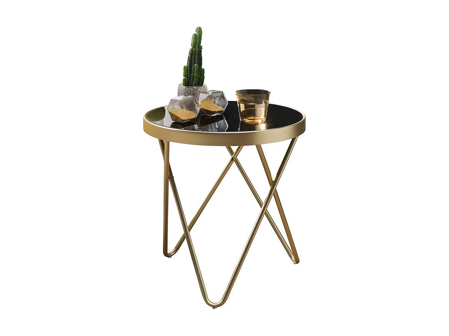 Sofa Glastisch in Schwarz und Goldfarben rund