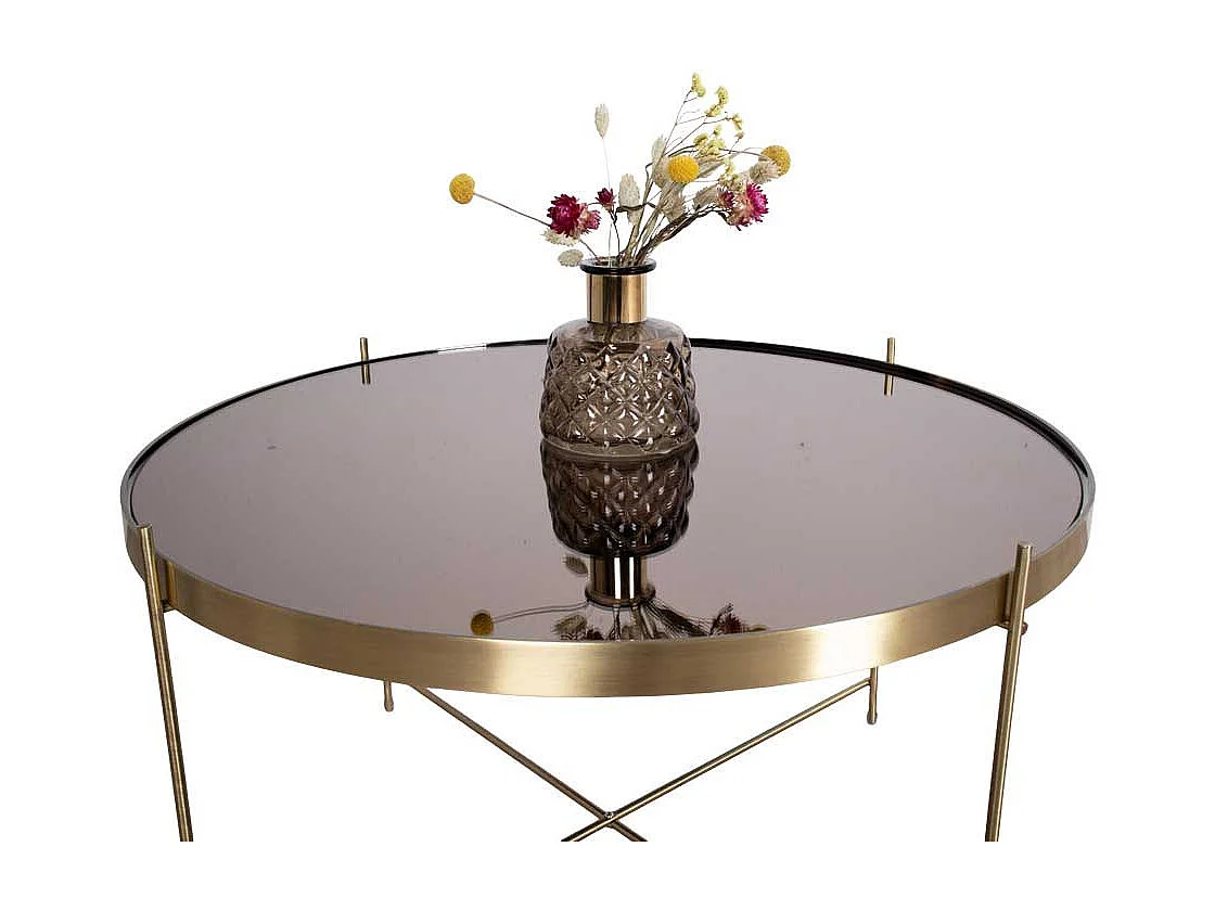 Glas Wohnzimmertisch in Messingfarben rund