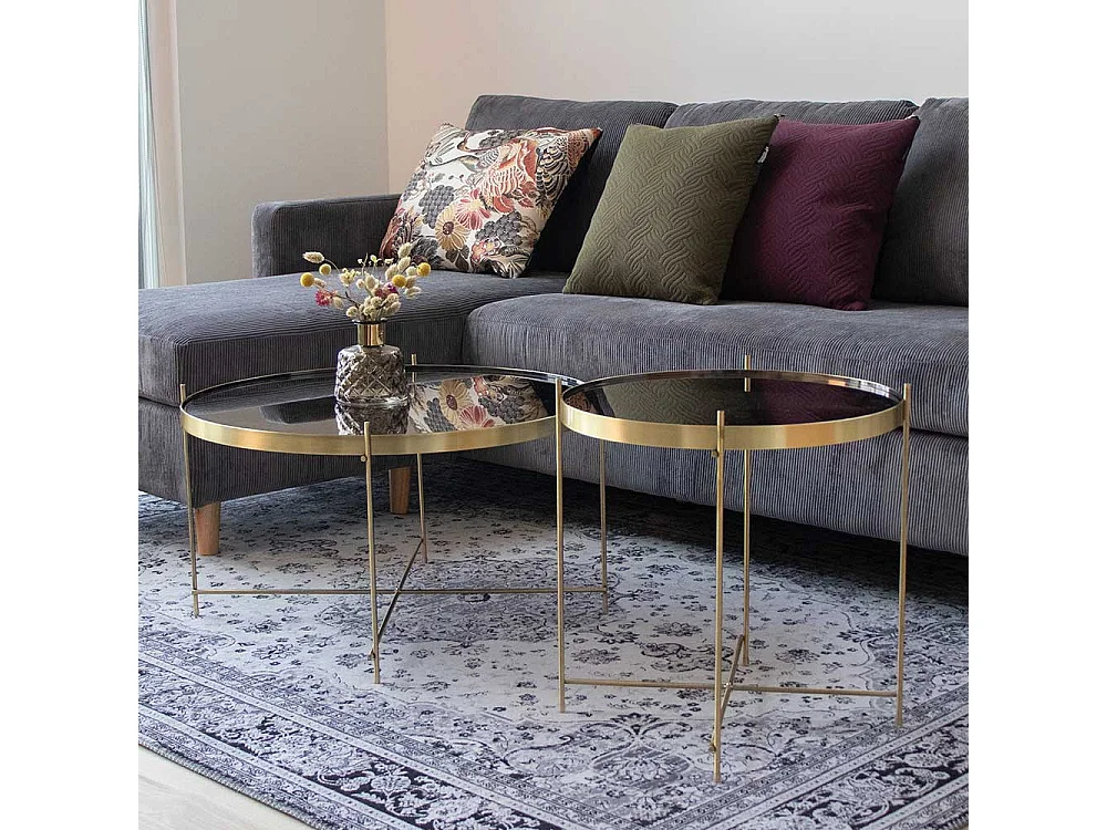 Glas Wohnzimmertisch in Messingfarben rund