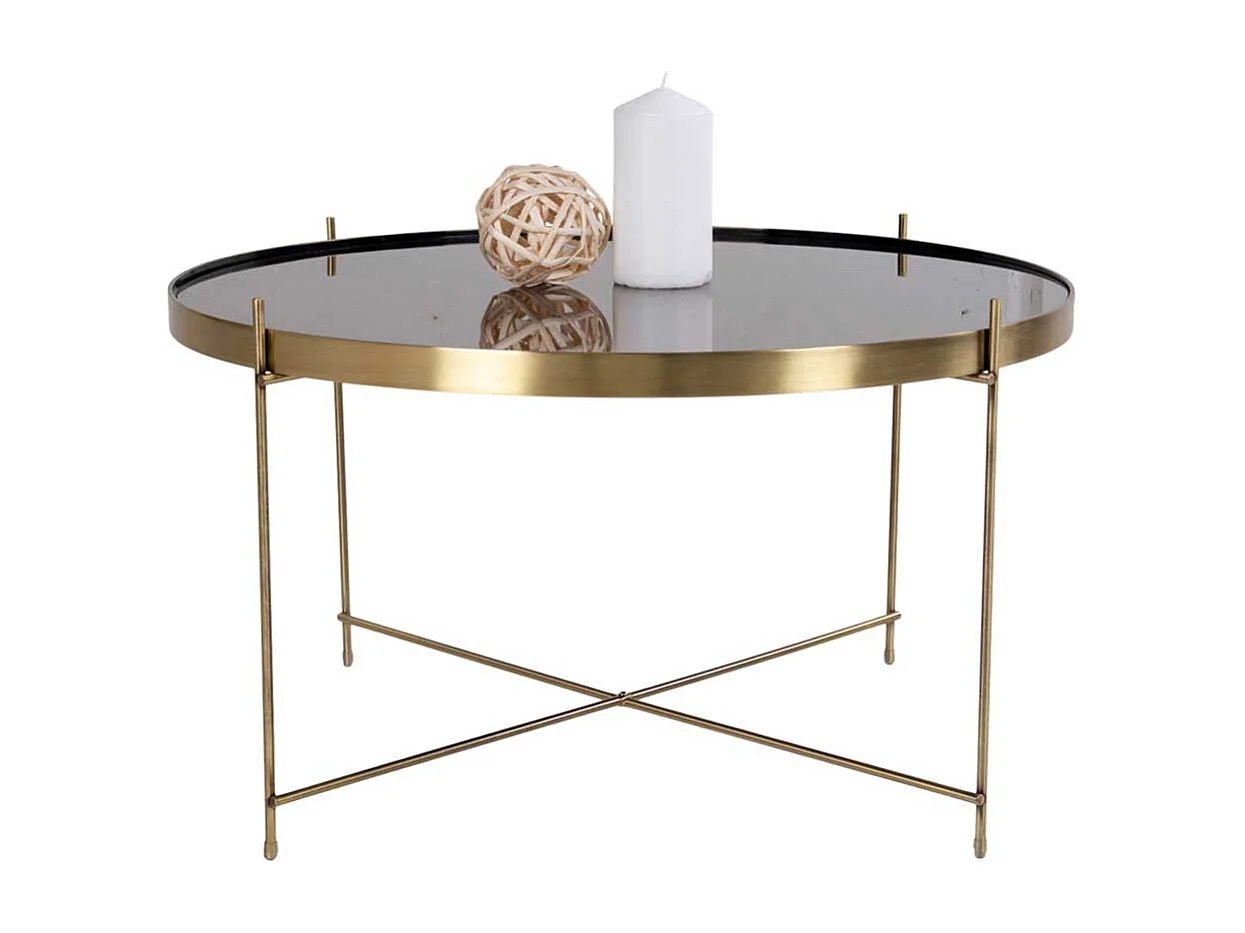 Glas Wohnzimmertisch in Messingfarben rund