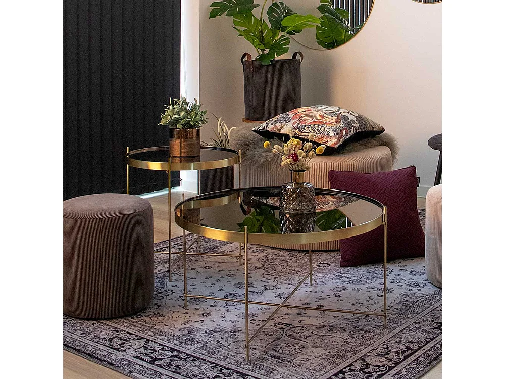Glas Wohnzimmertisch in Messingfarben rund