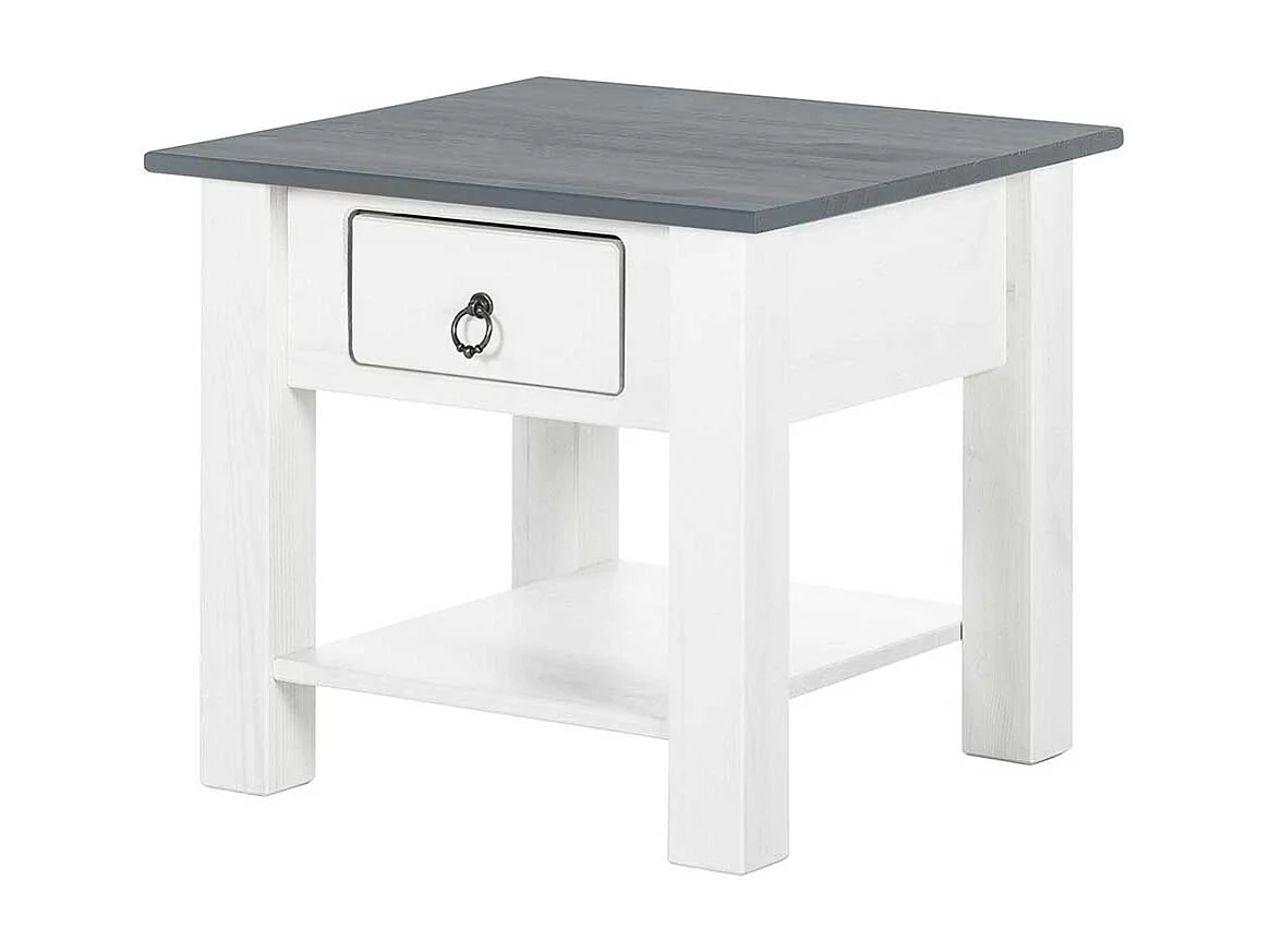 Landhaus Sofatisch in Weiß und Grau Kiefer Massivholz