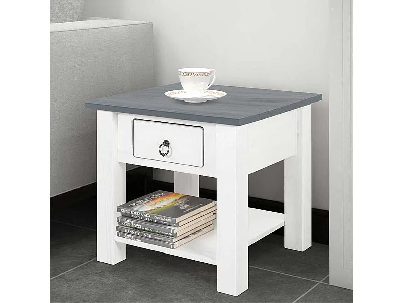 Landhaus Sofatisch in Weiß und Grau Kiefer Massivholz