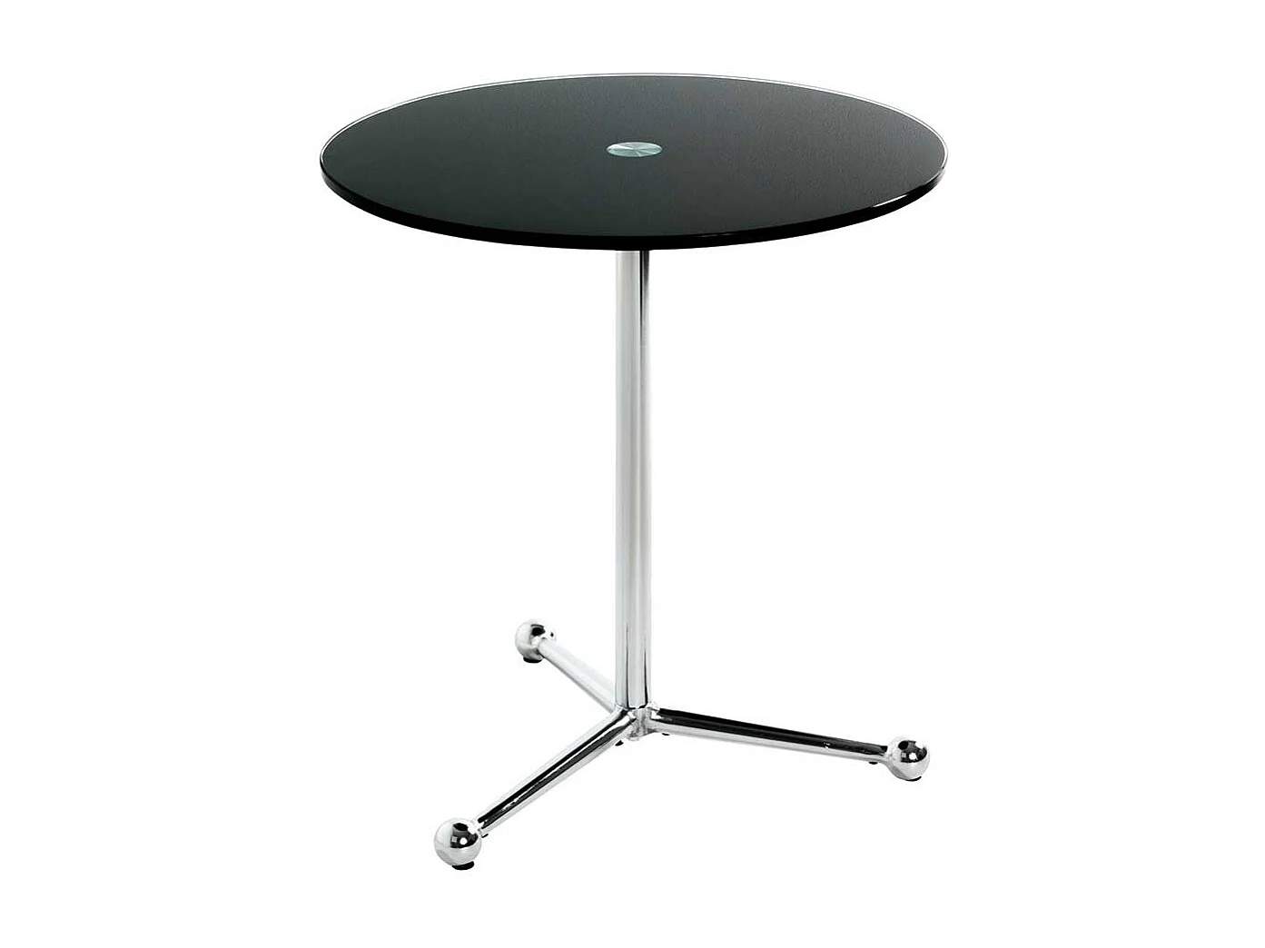 Kleiner Glas Tisch mit runder Tischplatte Gestell verchromt