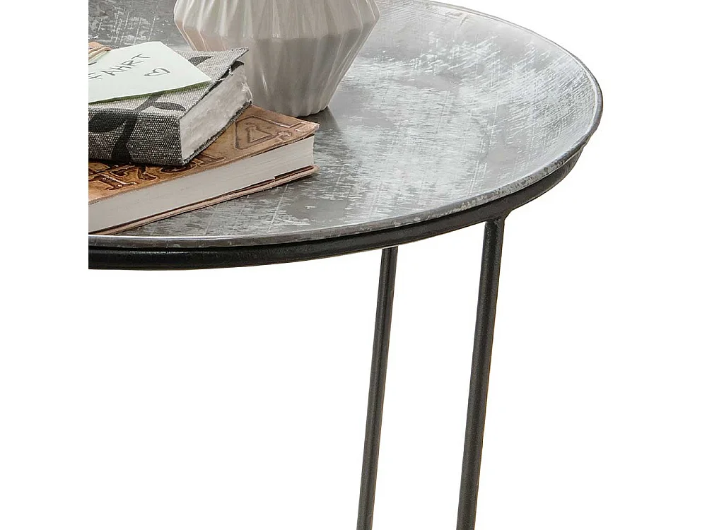 Runder Telefontisch aus Metall Schwarz und Zink