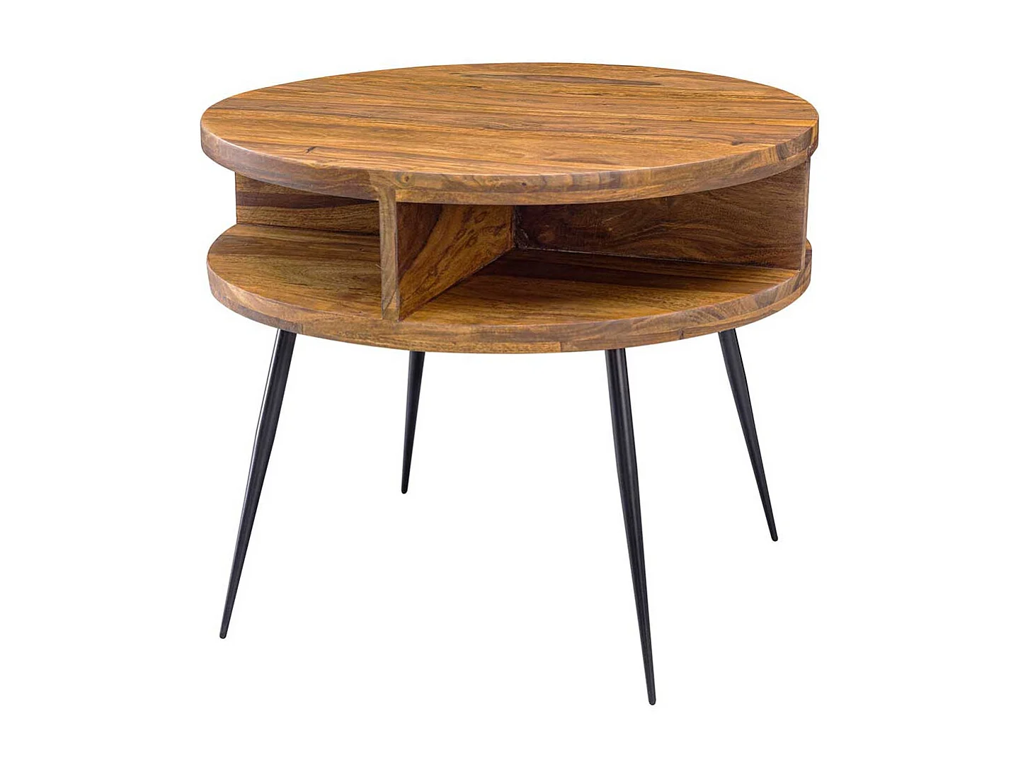 Rundtisch aus Sheesham Massivholz und Edelstahl 60 cm breit