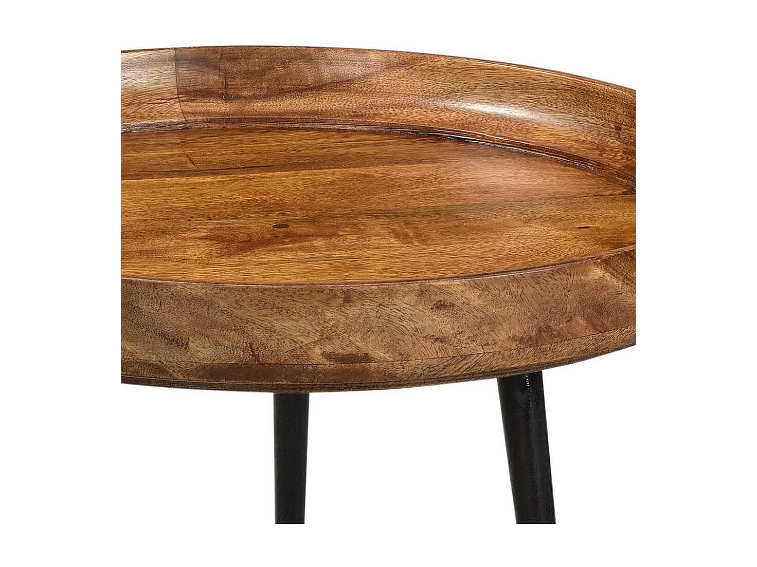 Runder Sofatisch mit Massivholzplatte Braun und Schwarz