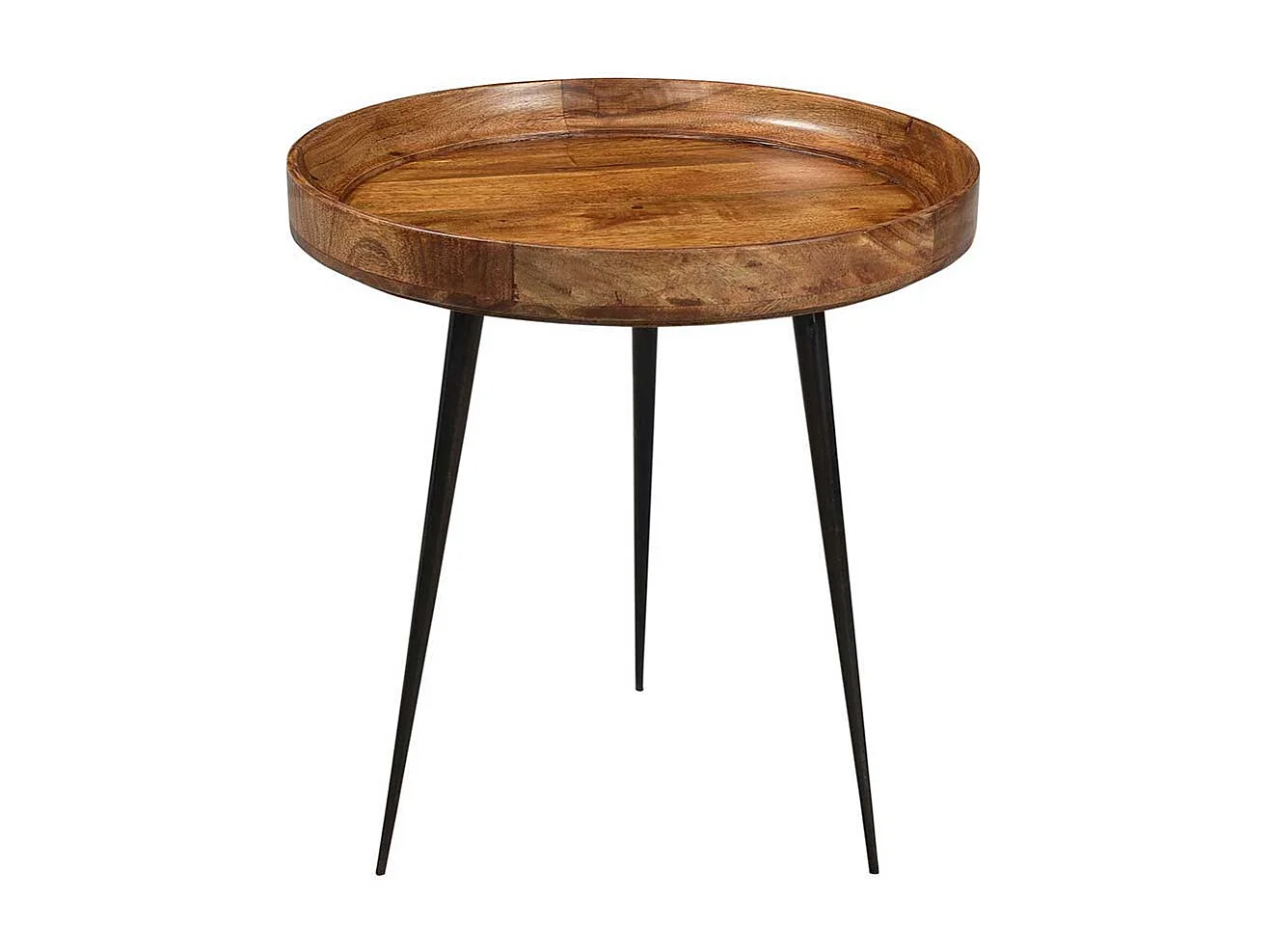 Runder Sofatisch mit Massivholzplatte Braun und Schwarz