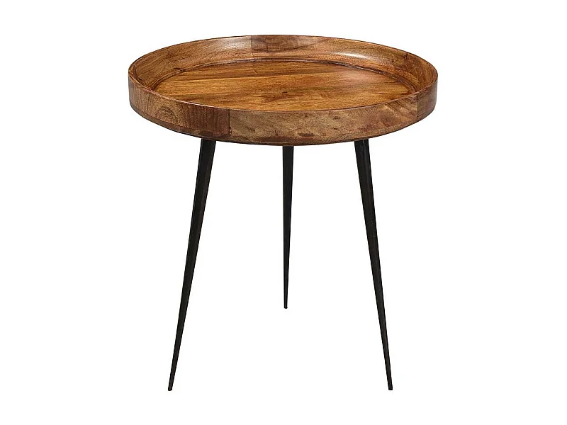 Runder Sofatisch mit Massivholzplatte Braun und Schwarz