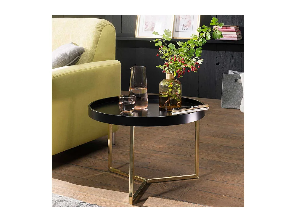 Tablett Sofatisch in Schwarz und Goldfarben rund