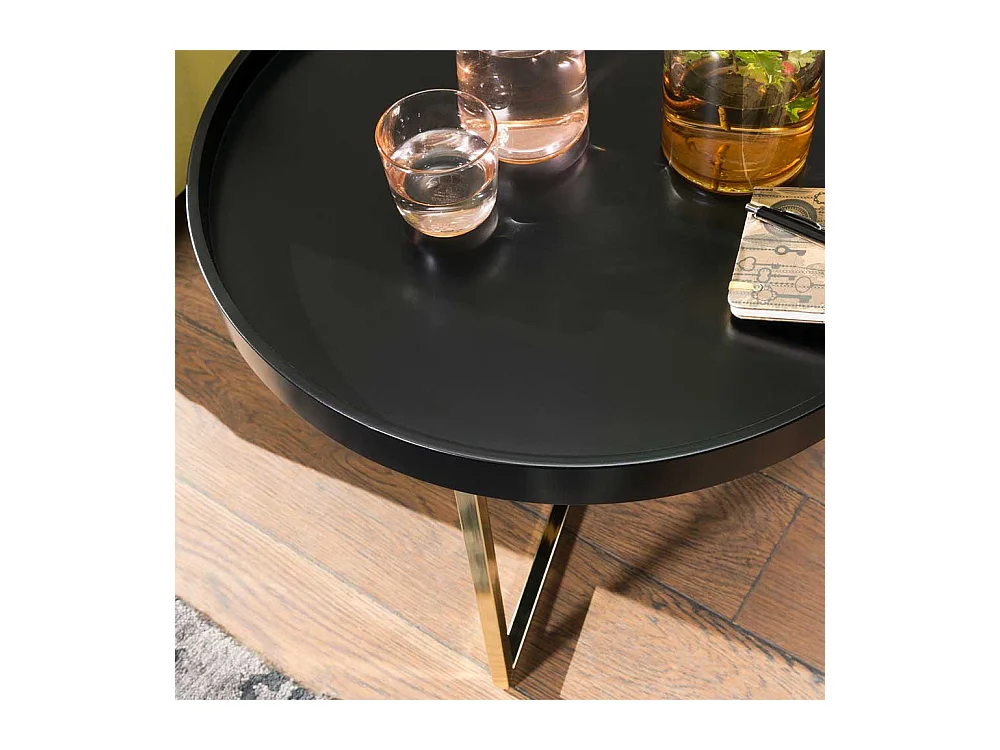 Tablett Sofatisch in Schwarz und Goldfarben rund