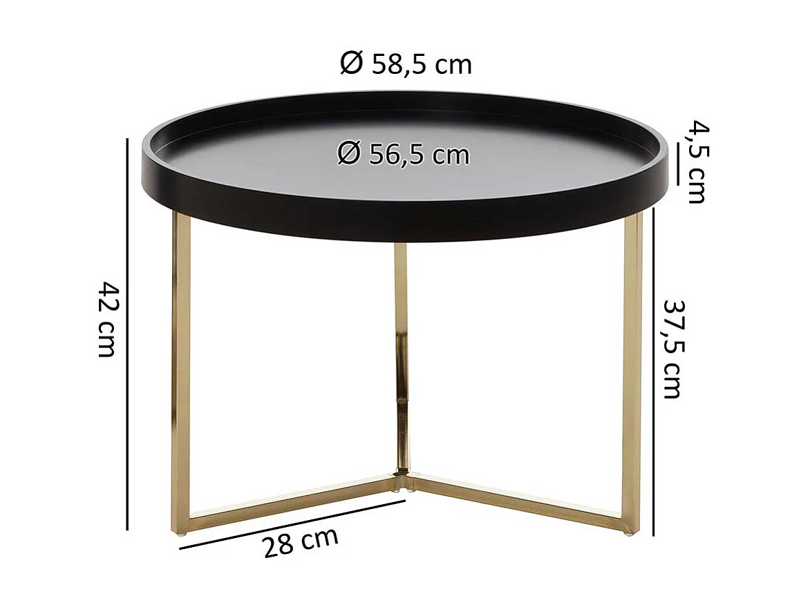 Tablett Sofatisch in Schwarz und Goldfarben rund