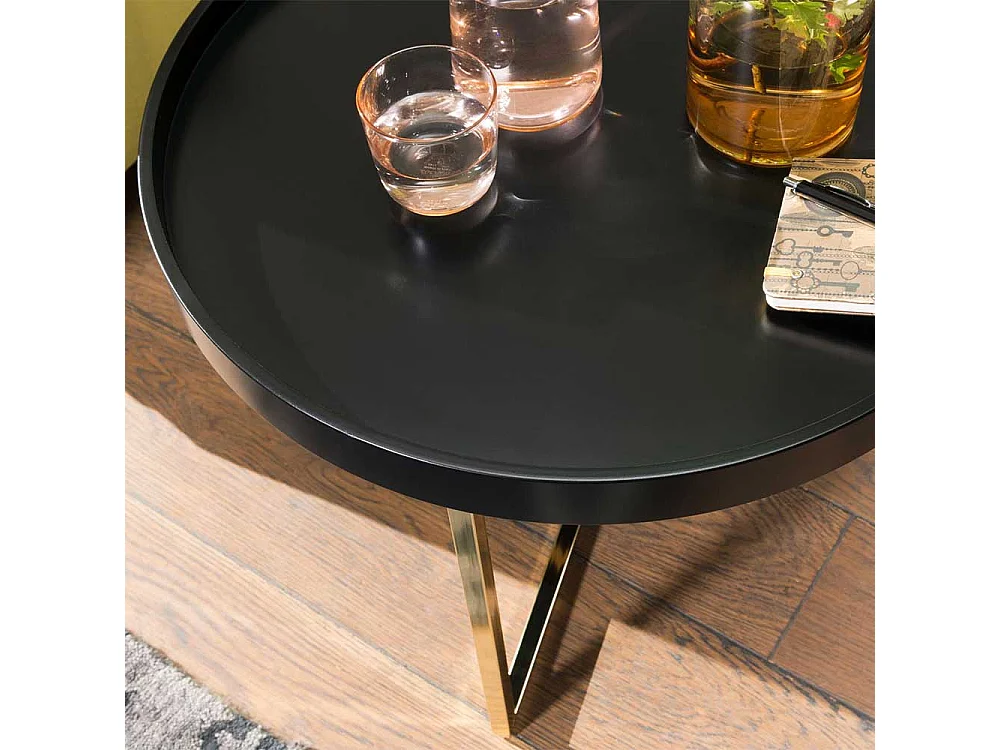 Tablett Sofatisch in Schwarz und Goldfarben rund