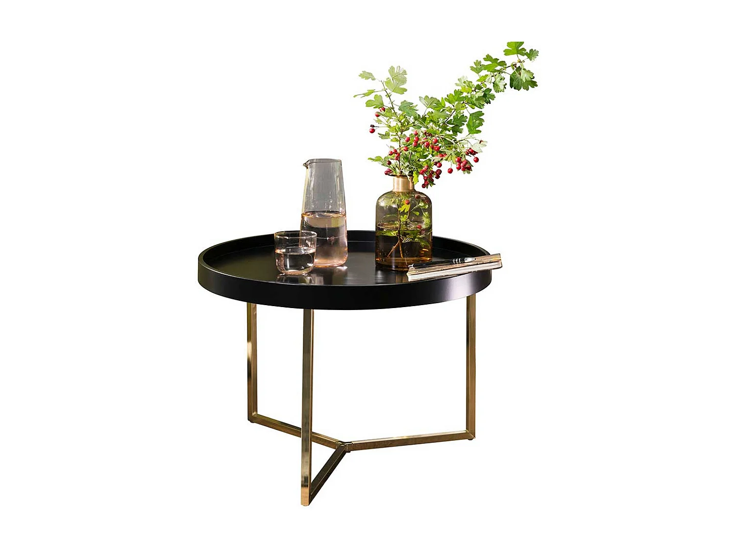 Tablett Sofatisch in Schwarz und Goldfarben rund