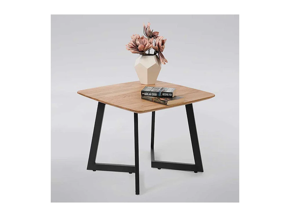 Wohnzimmertisch aus Wildeiche Massivholz und Metall Bügelgestell