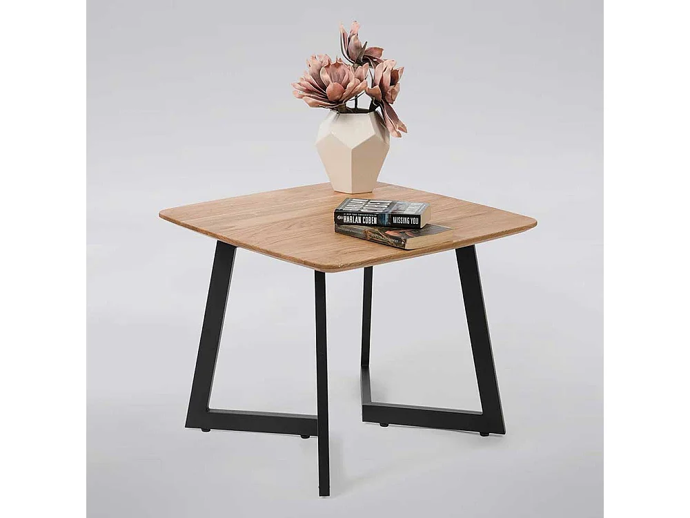 Wohnzimmertisch aus Wildeiche Massivholz und Metall Bügelgestell