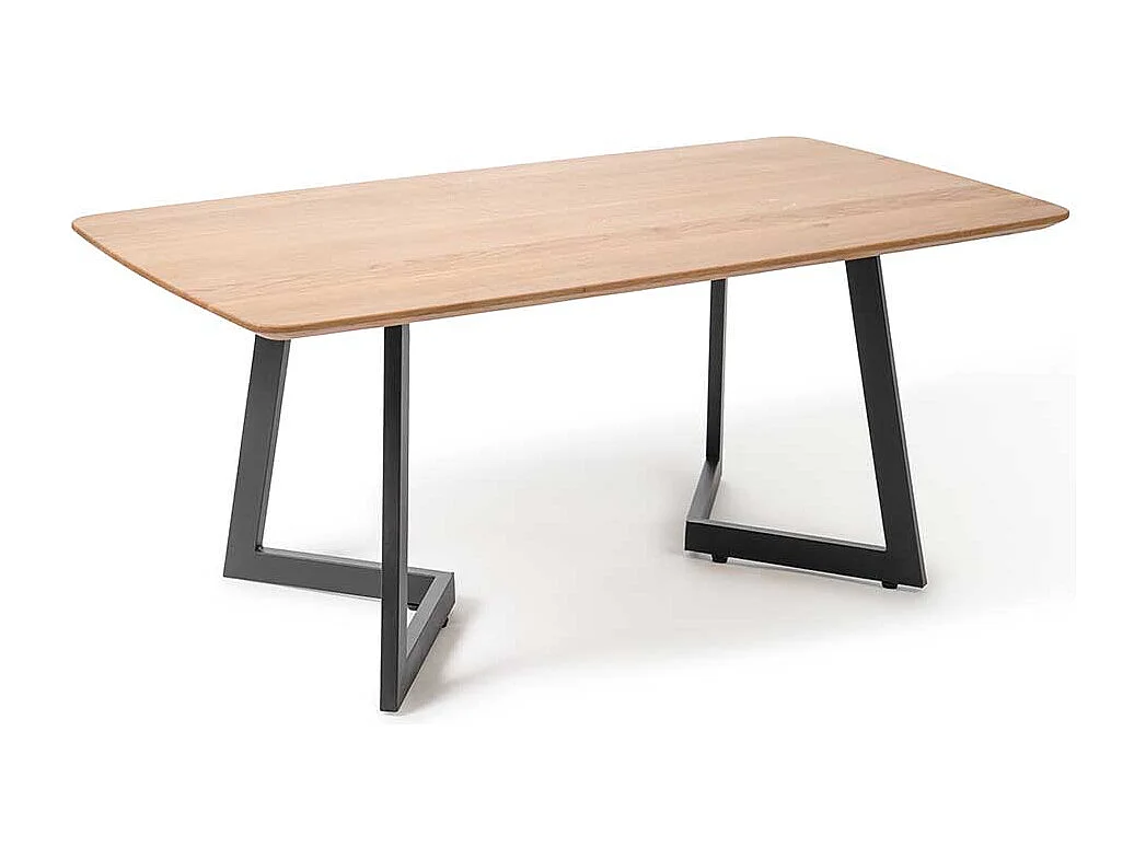 Wohnzimmertisch aus Wildeiche Massivholz und Metall Bügelgestell