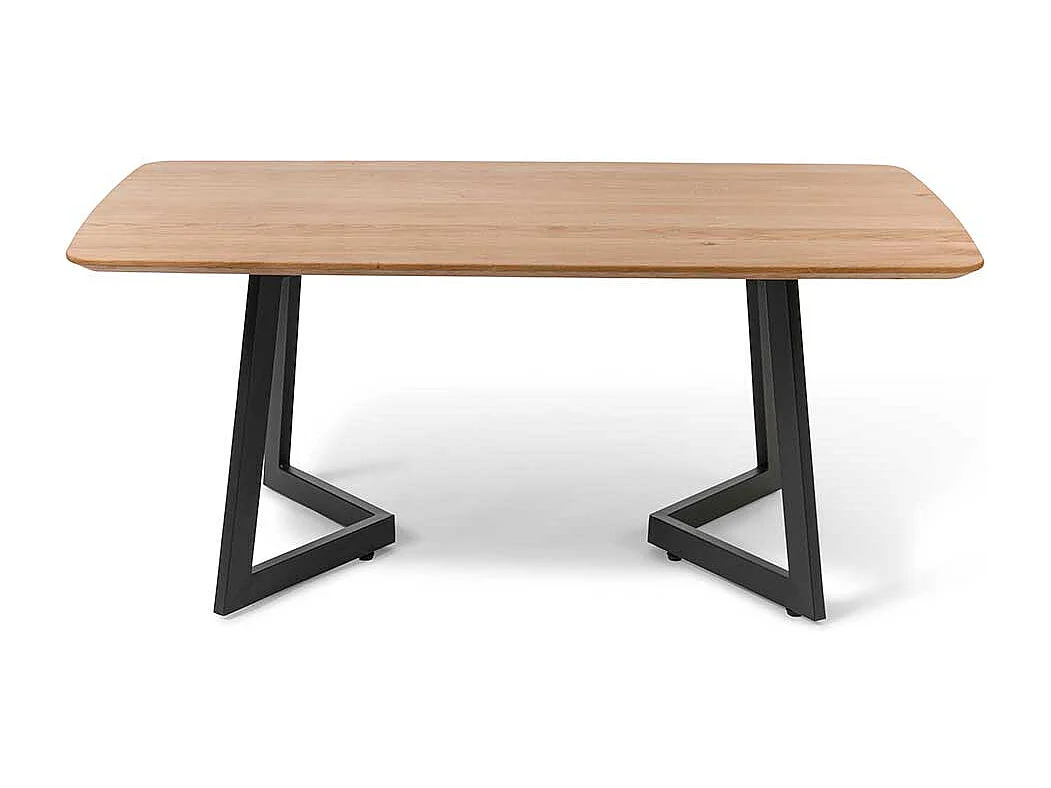 Wohnzimmertisch aus Wildeiche Massivholz und Metall Bügelgestell