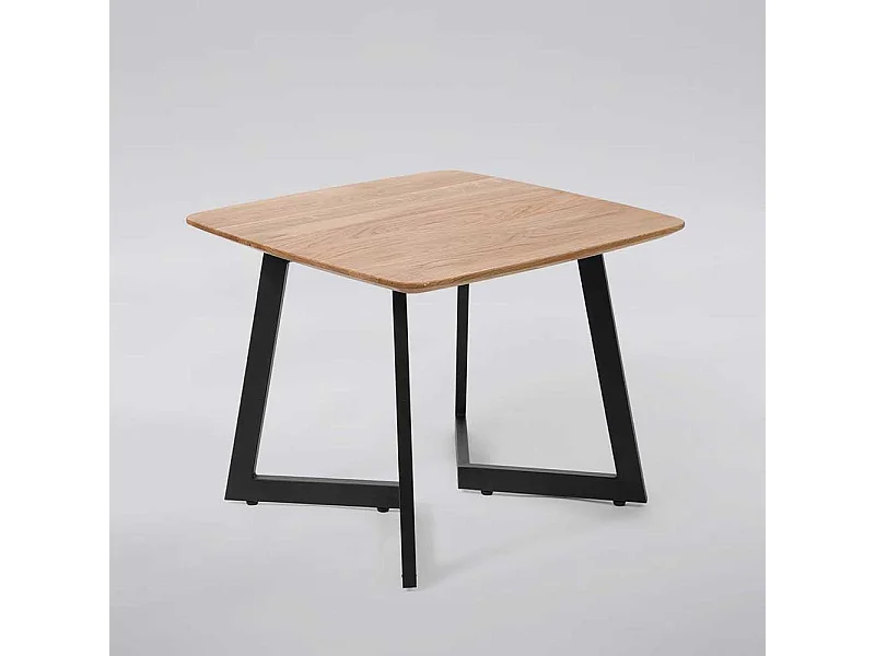 Wohnzimmertisch aus Wildeiche Massivholz und Metall Bügelgestell