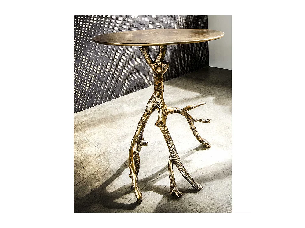 Designtisch in Altgoldfarben runder Tischplatte