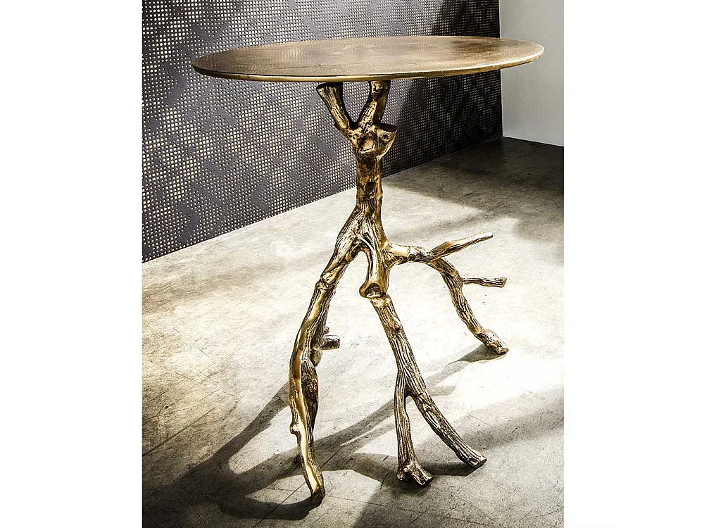 Designtisch in Altgoldfarben runder Tischplatte