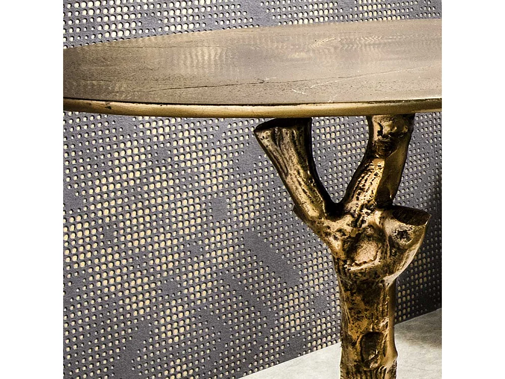 Designtisch in Altgoldfarben runder Tischplatte