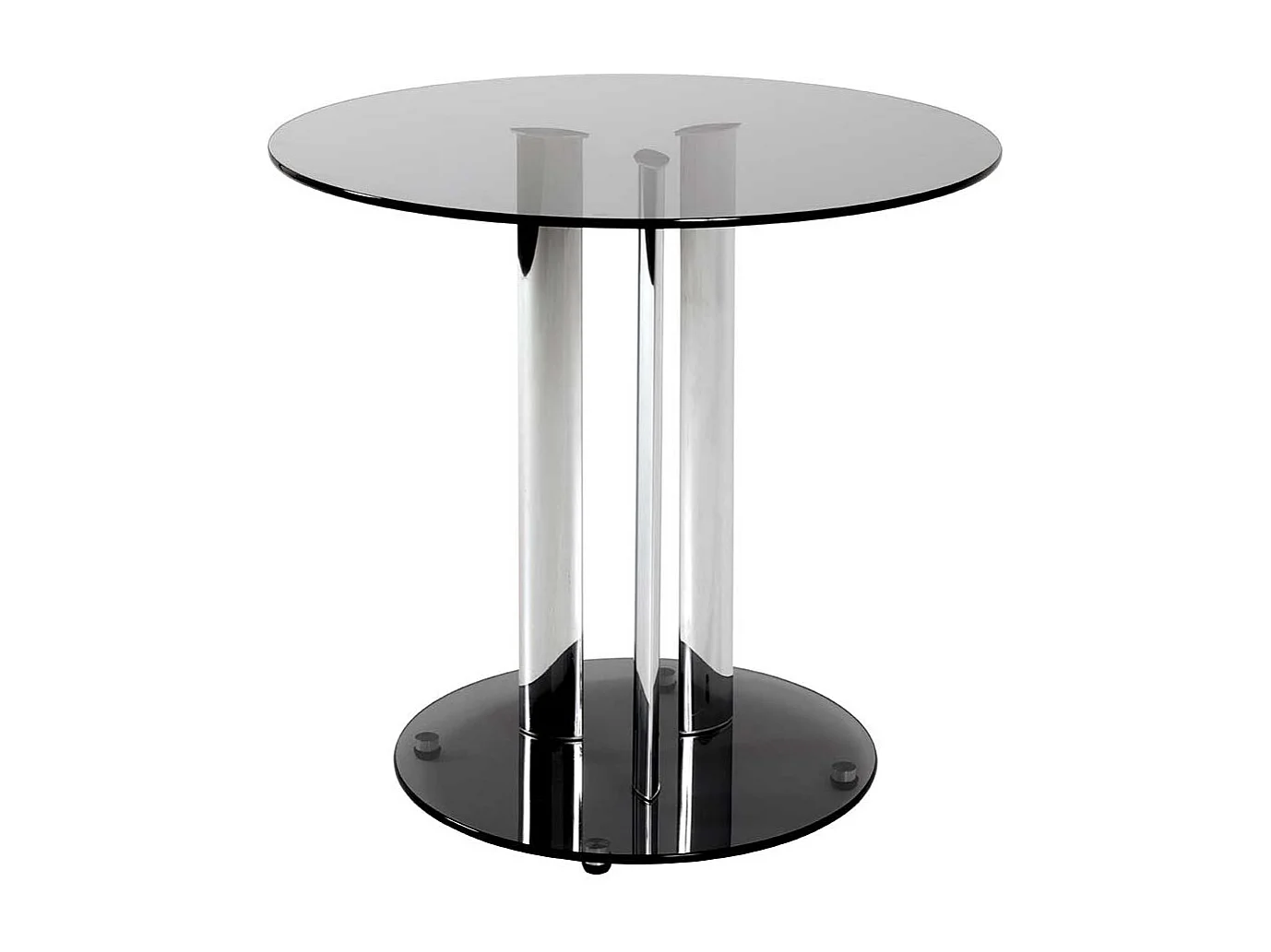 Runder Glastisch auf Metall Säulengestell modern