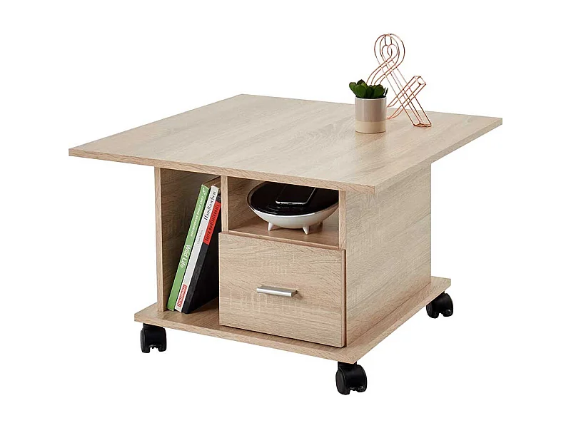 Rollbarer Wohnzimmer Tisch in Sonoma-Eiche einer Schublade