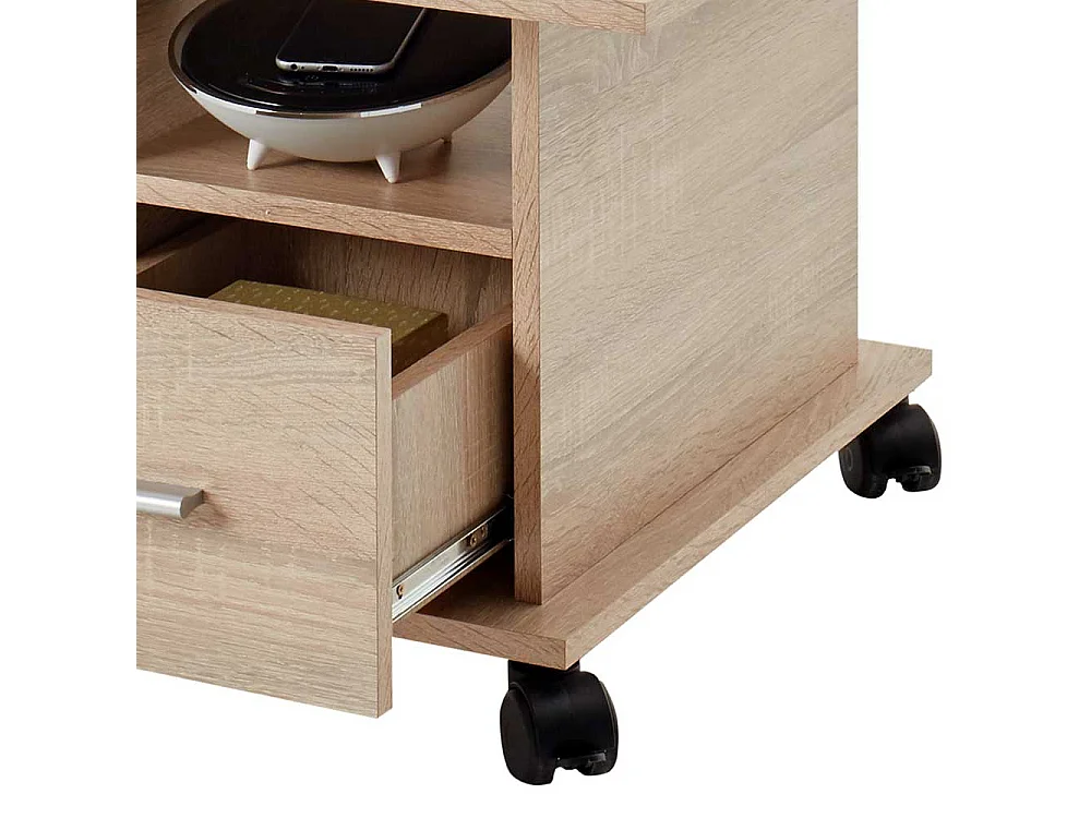 Rollbarer Wohnzimmer Tisch in Sonoma-Eiche einer Schublade
