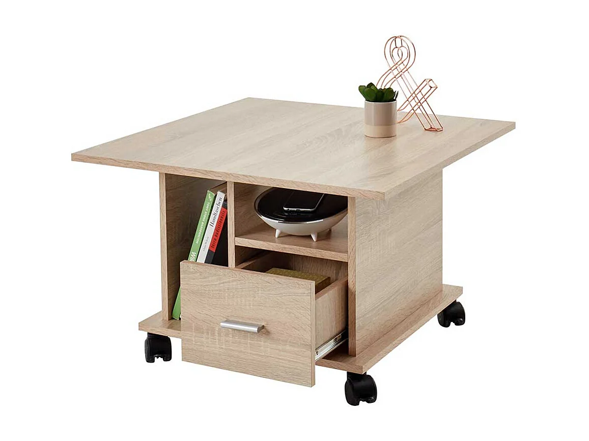 Rollbarer Wohnzimmer Tisch in Sonoma-Eiche einer Schublade