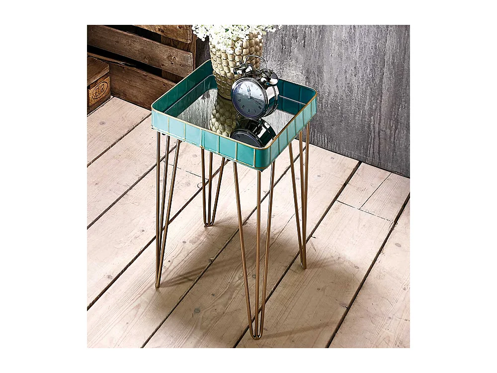 Designtisch in Türkis und Bronzefarben Spiegelglas Platte