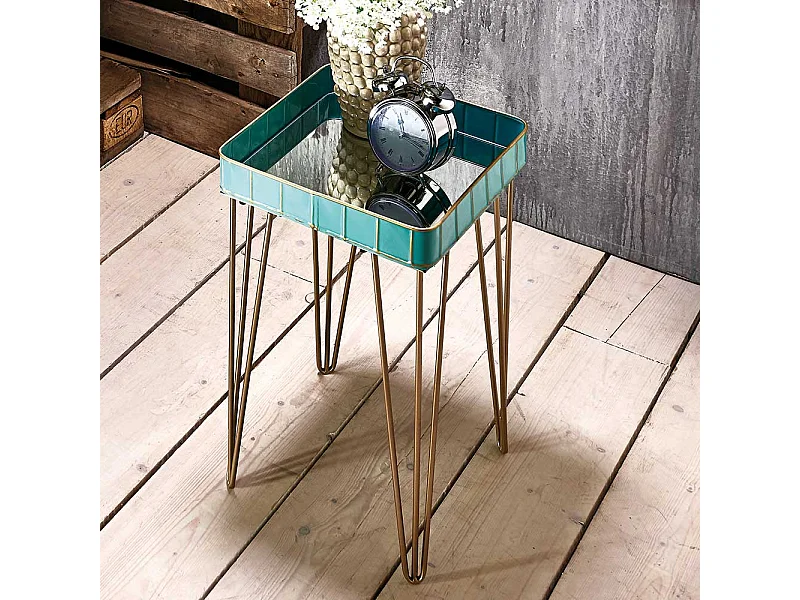 Designtisch in Türkis und Bronzefarben Spiegelglas Platte