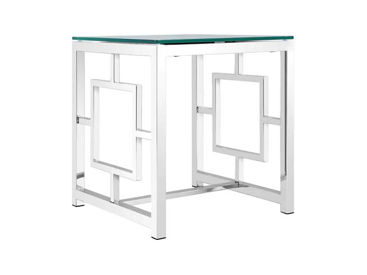 Designtisch mit Klarglasplatte 4-Fu�gestell aus Edelstahl