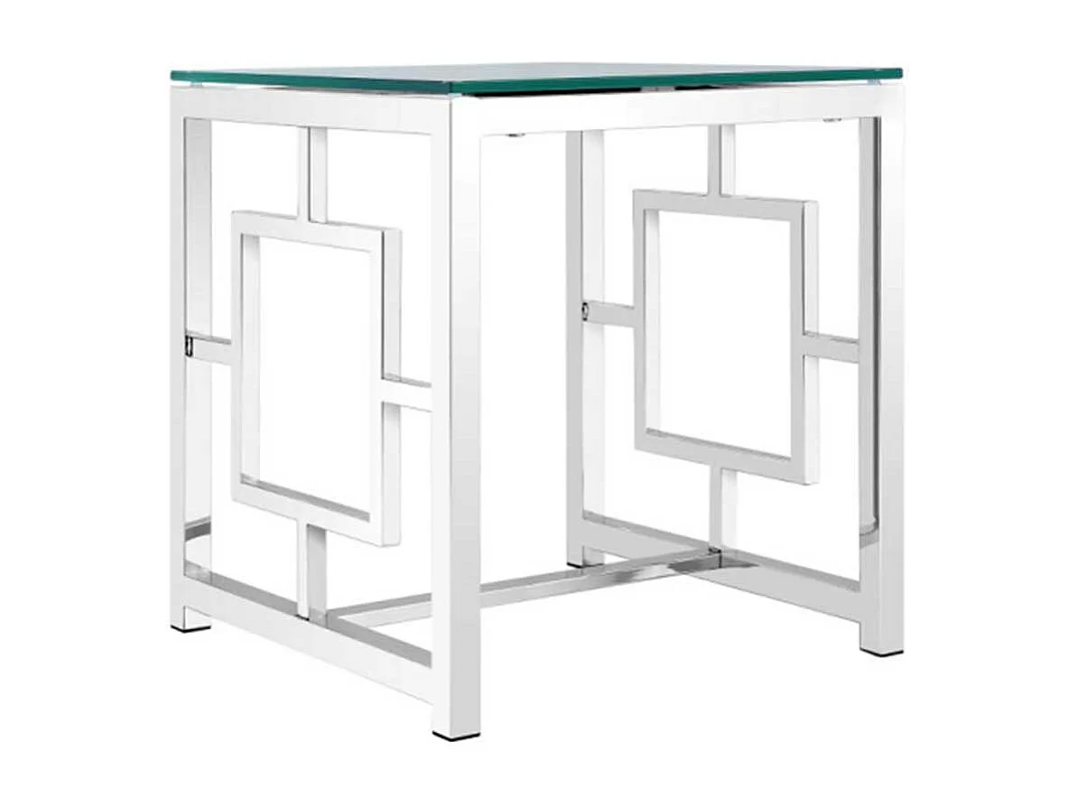 Designtisch mit Klarglasplatte 4-Fußgestell aus Edelstahl