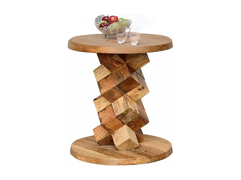 Runder Designtisch im rustikalen Landhausstil Mangobaum Massivholz