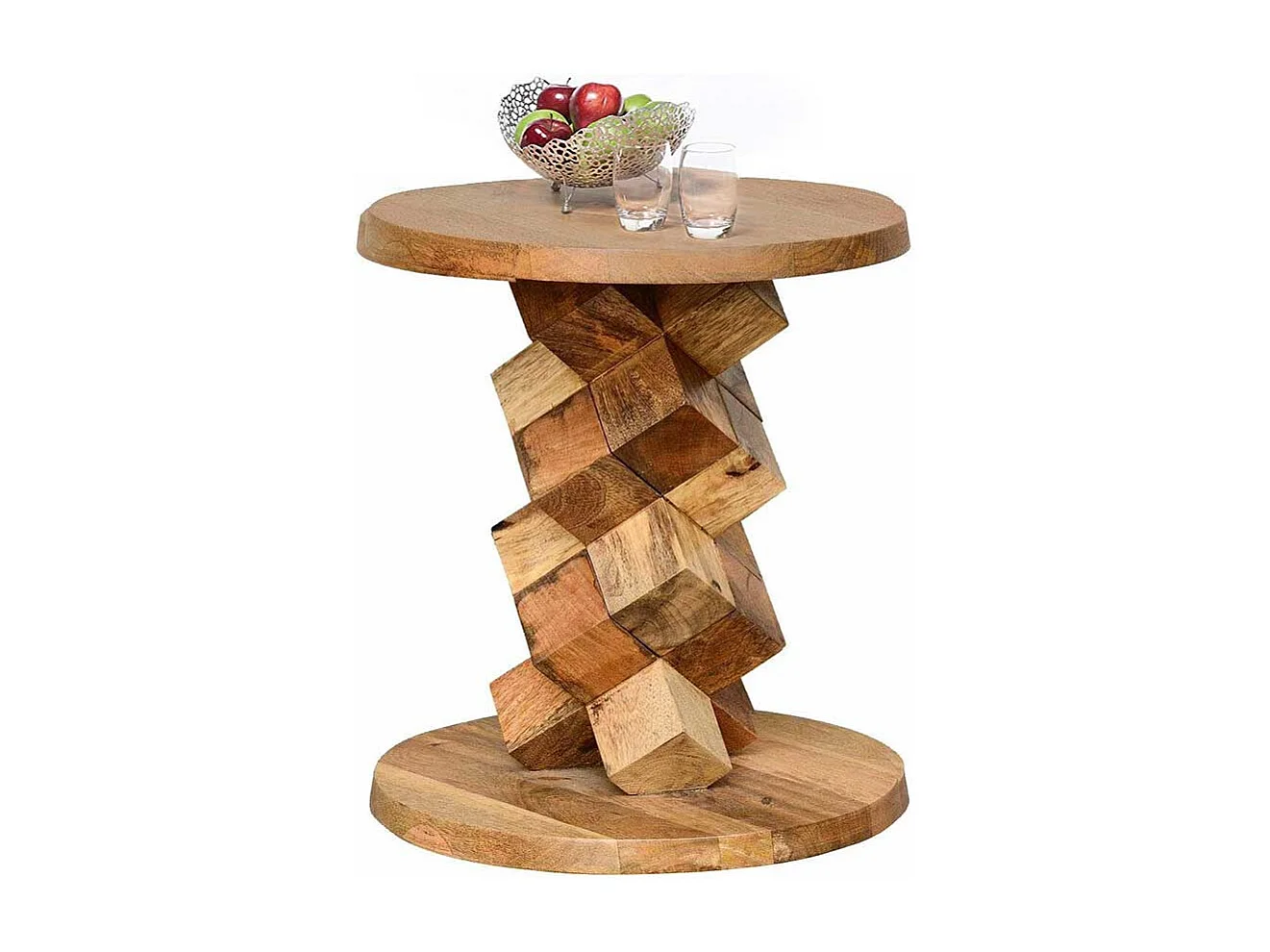 Runder Designtisch im rustikalen Landhausstil Mangobaum Massivholz