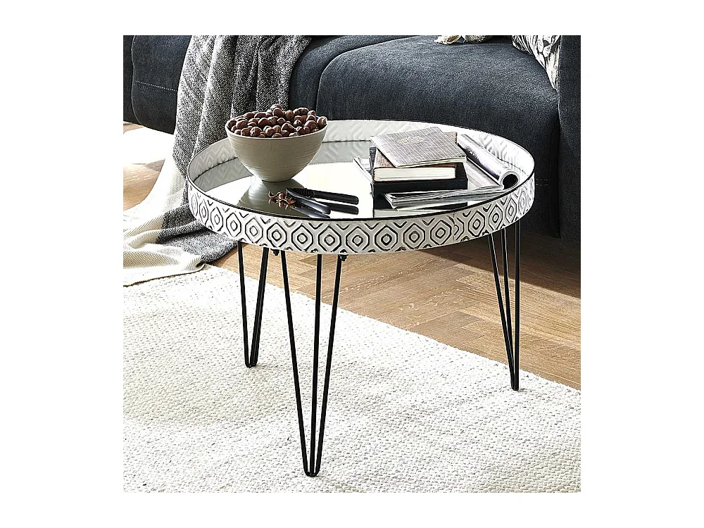 Designercouchtisch in Weiß und Schwarz Spiegelglasplatte